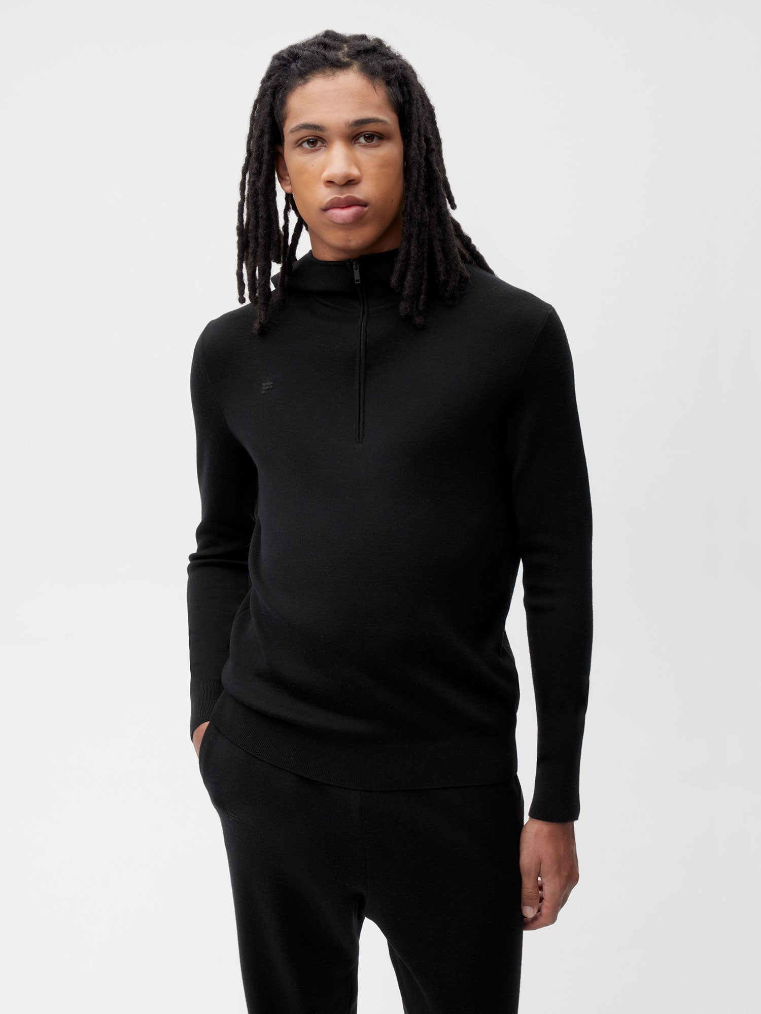 Merino Half Zip Hoodie Black Male