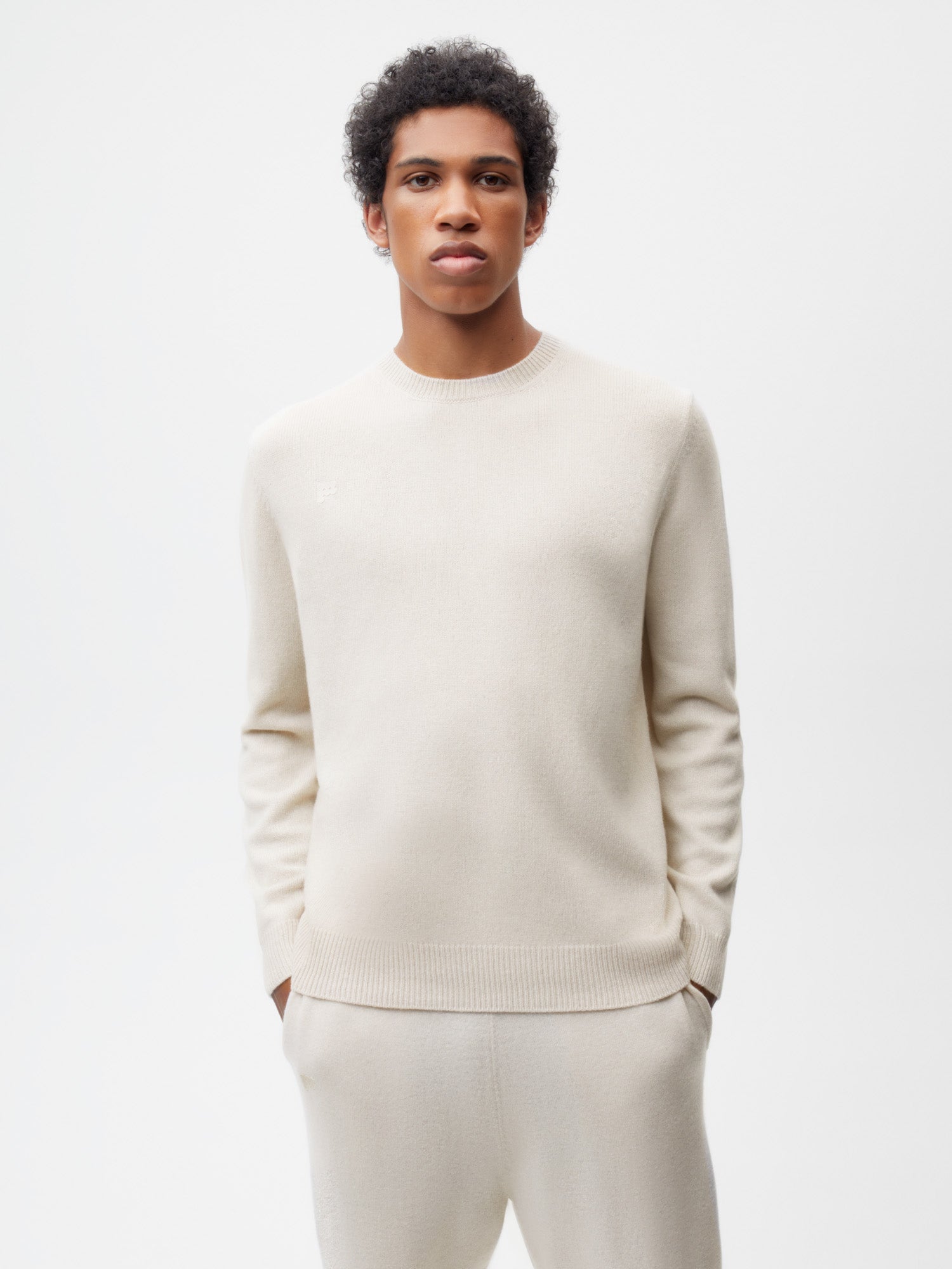 Recycled Cashmere Crewneck Sweatshirt—oatmeal male