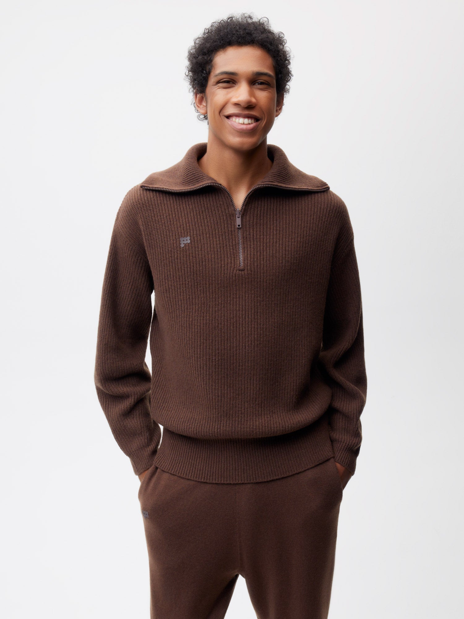 Recycled Cashmere Half Zip‚Äîchestnut brown male