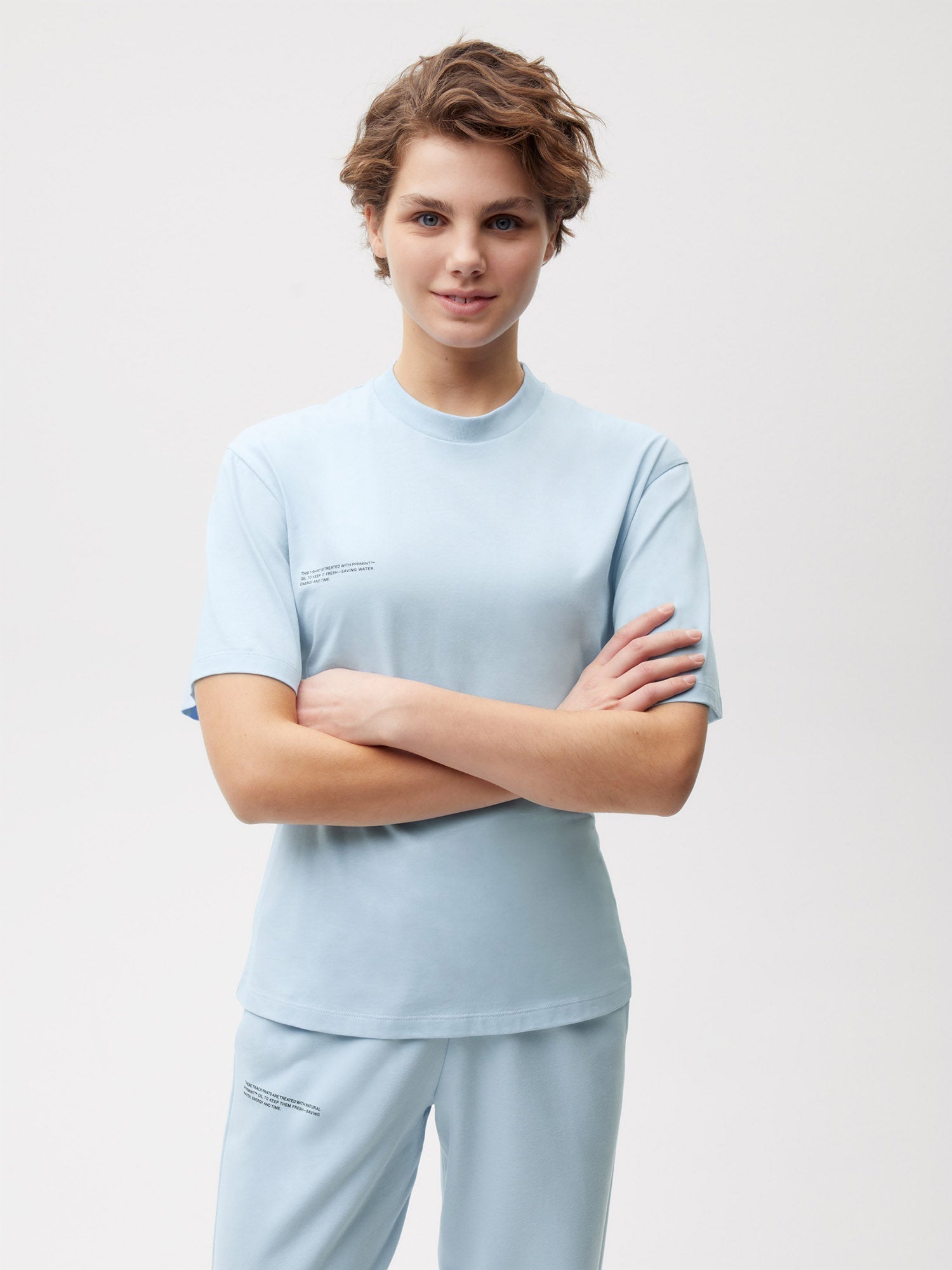 C Fiber Wide Sleeve T Shirt Baby Blue Female