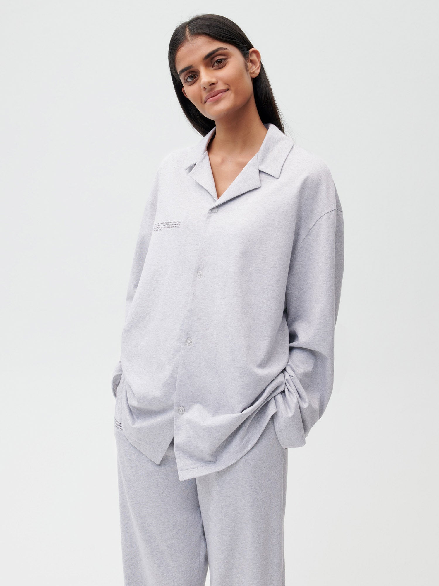 Organic Cotton Button Down Pajama Top C Fiber Grey Marl Female