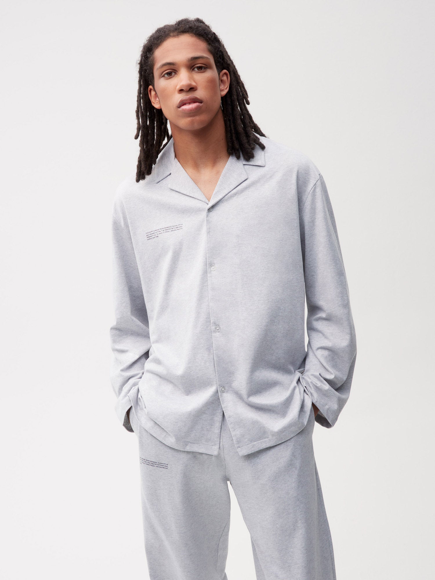 Organic Cotton Button Down Pajama Top C Fiber Grey Marl Male