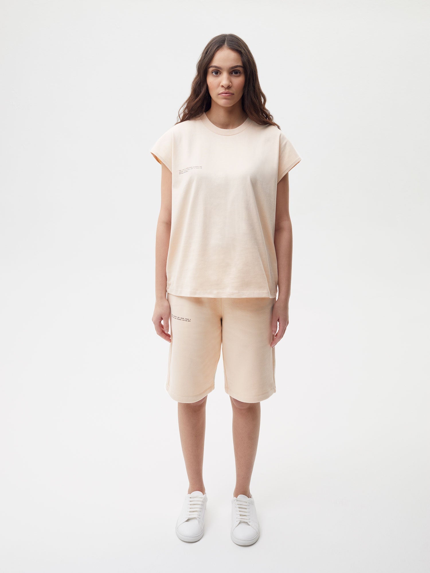 Organic Cotton Cropped Shoulder T Shirt Sand Female