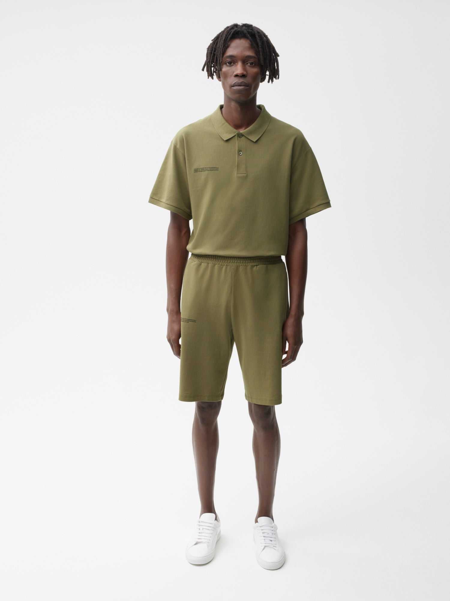 Organic Cotton Pique Shorts Olive Male Model