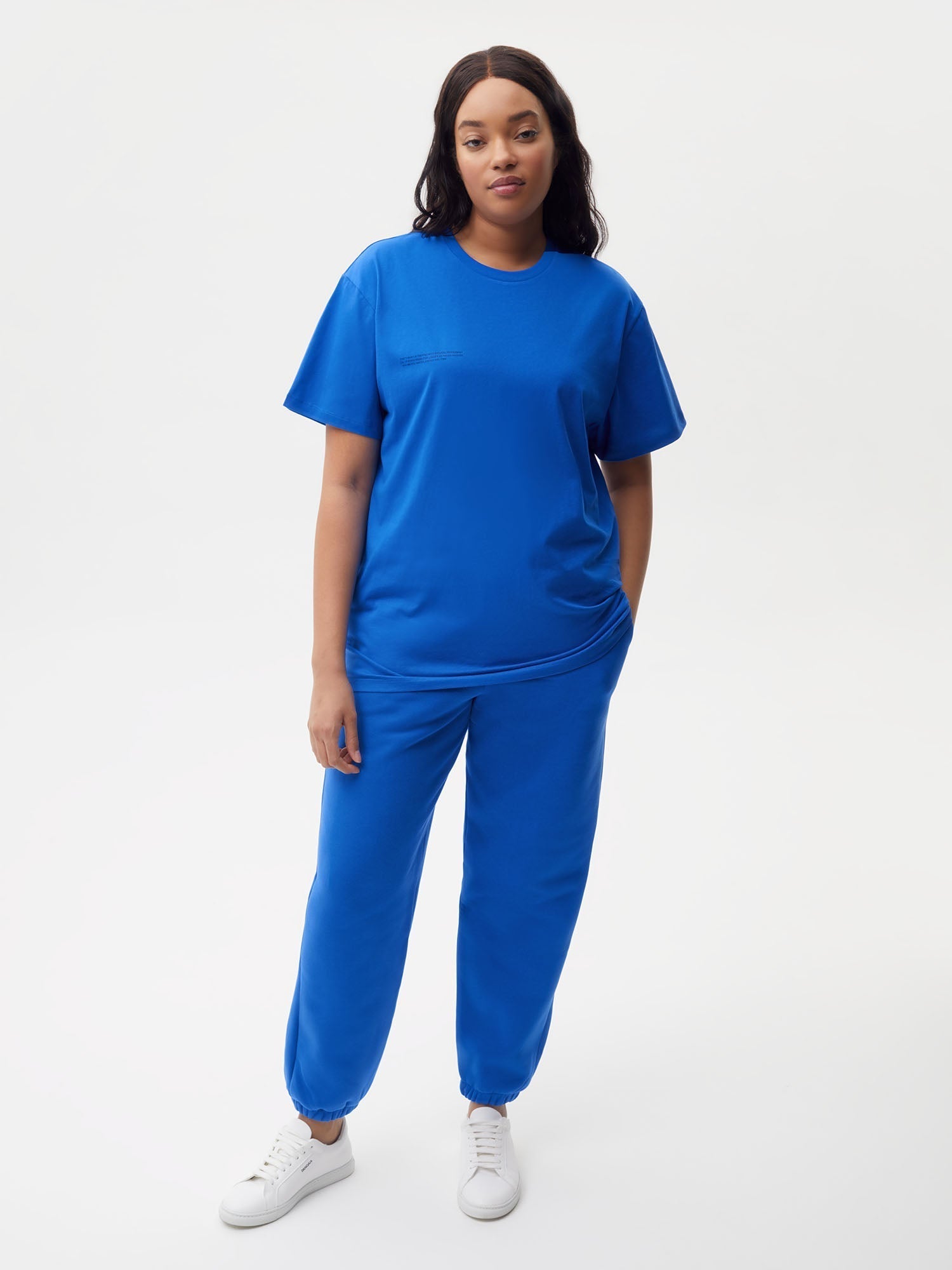 Organic Cotton T Shirt Cobalt Blue Model Female