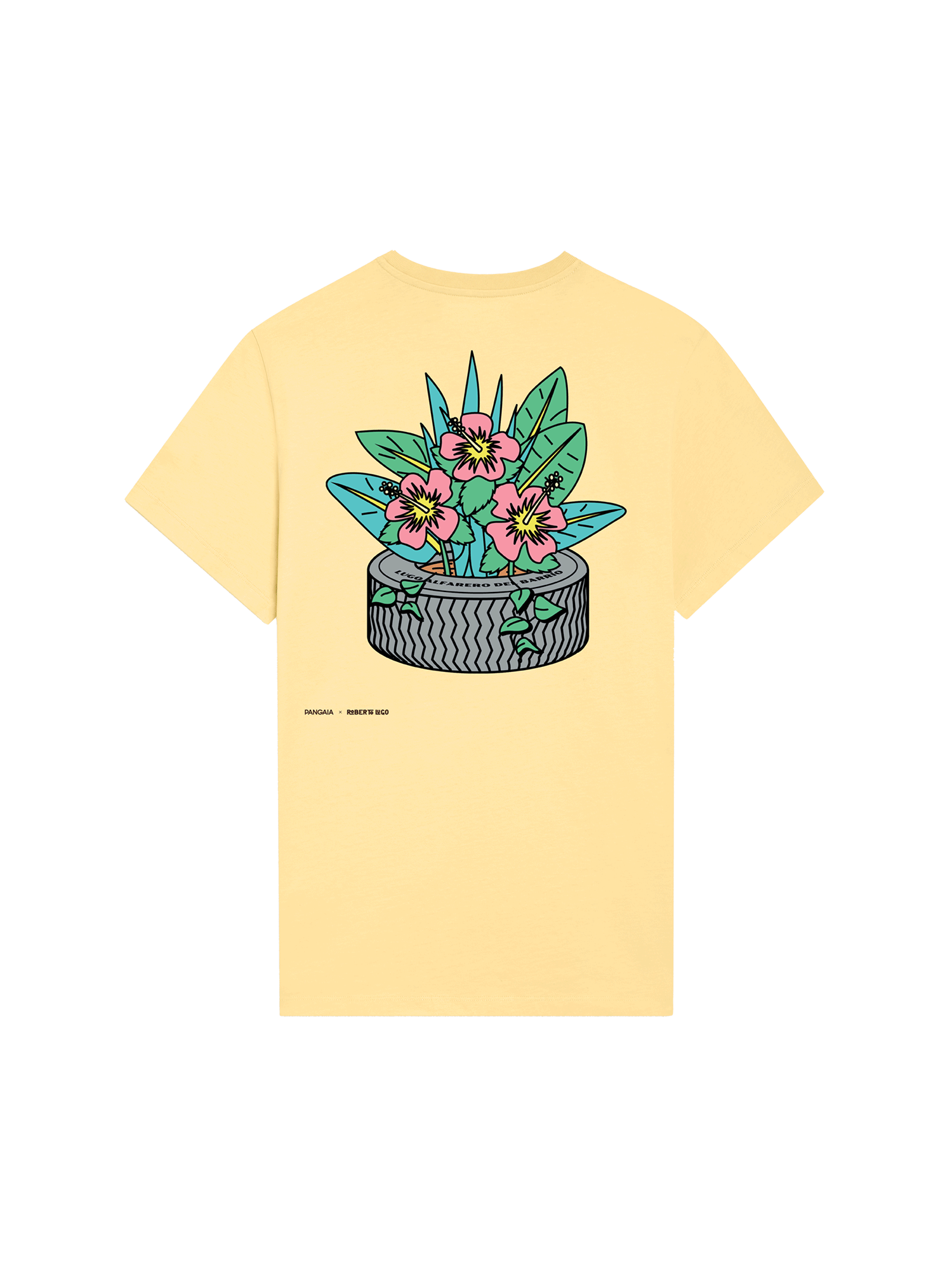 Pangaia-Roberto-Lugo-T-Shirt-Tyre-Planter-Graphic-Buttercup-Yellow-2
