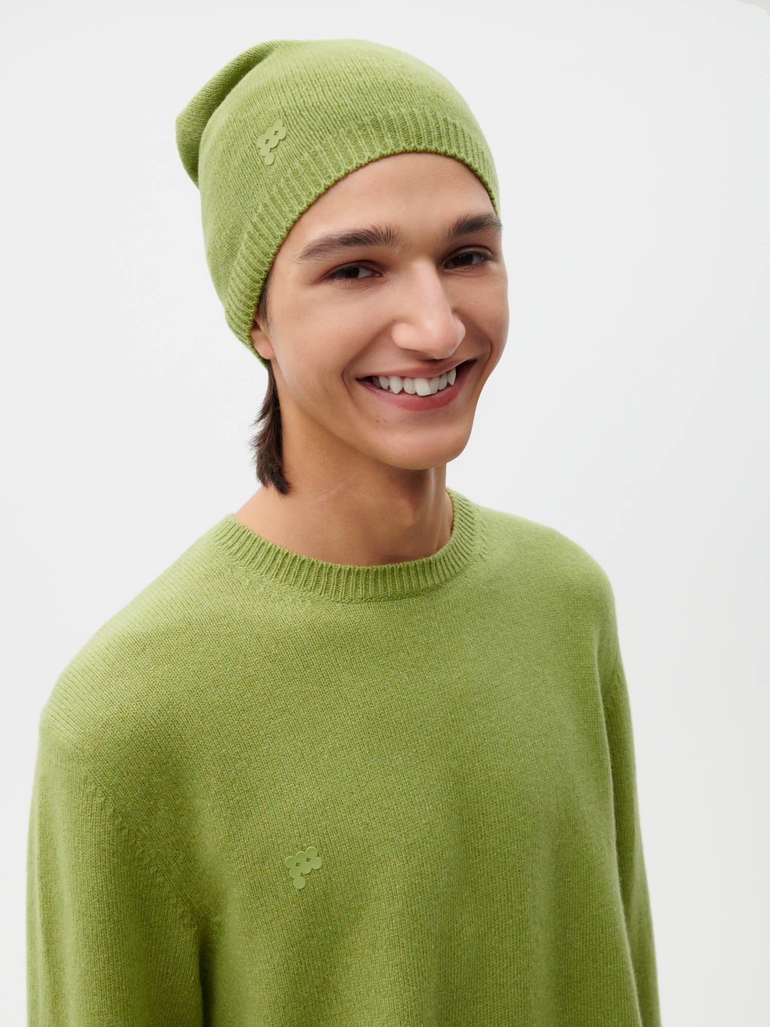 Recycled Cashmere Beanie—grass green male