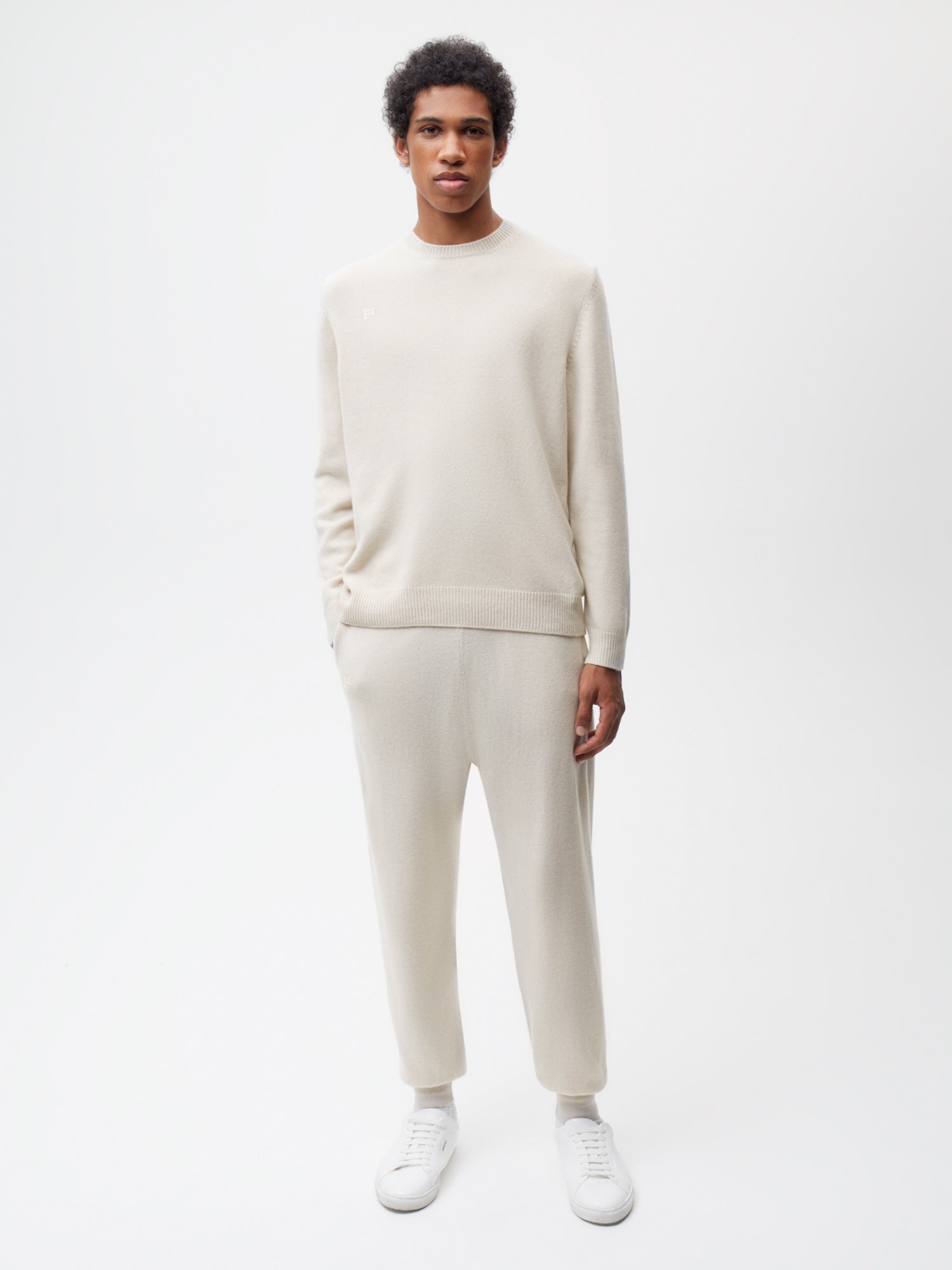 Recycled Cashmere Track Pants—oatmeal male