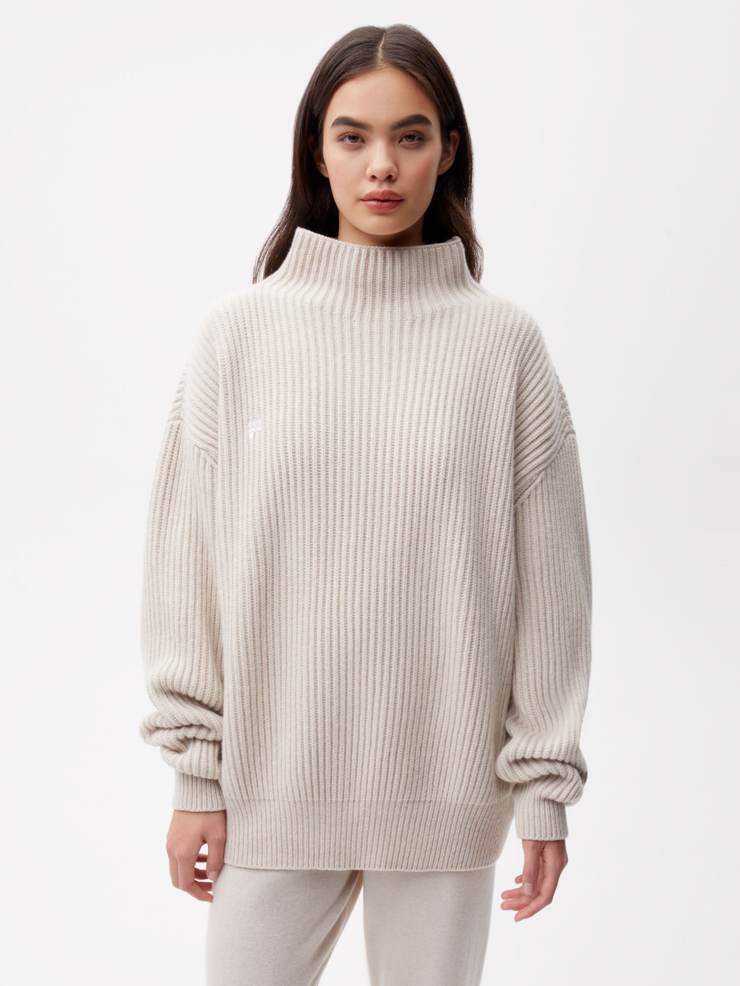 Recycled-Cashmere-Funnel-Neck-Jumper-Oatmeal-Female-1