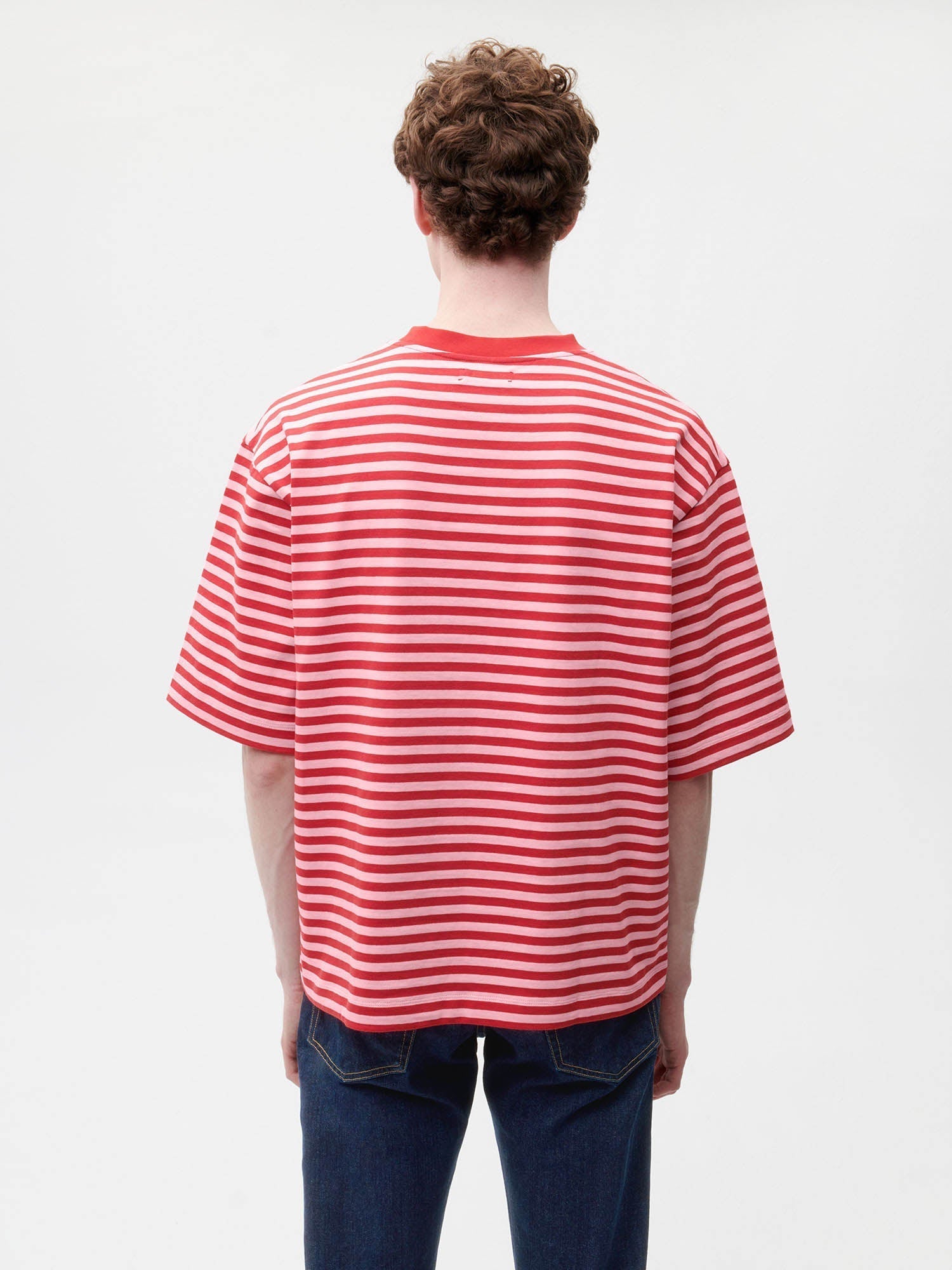 Recycled Cotton Stripe Boxy T Shirt Red Male