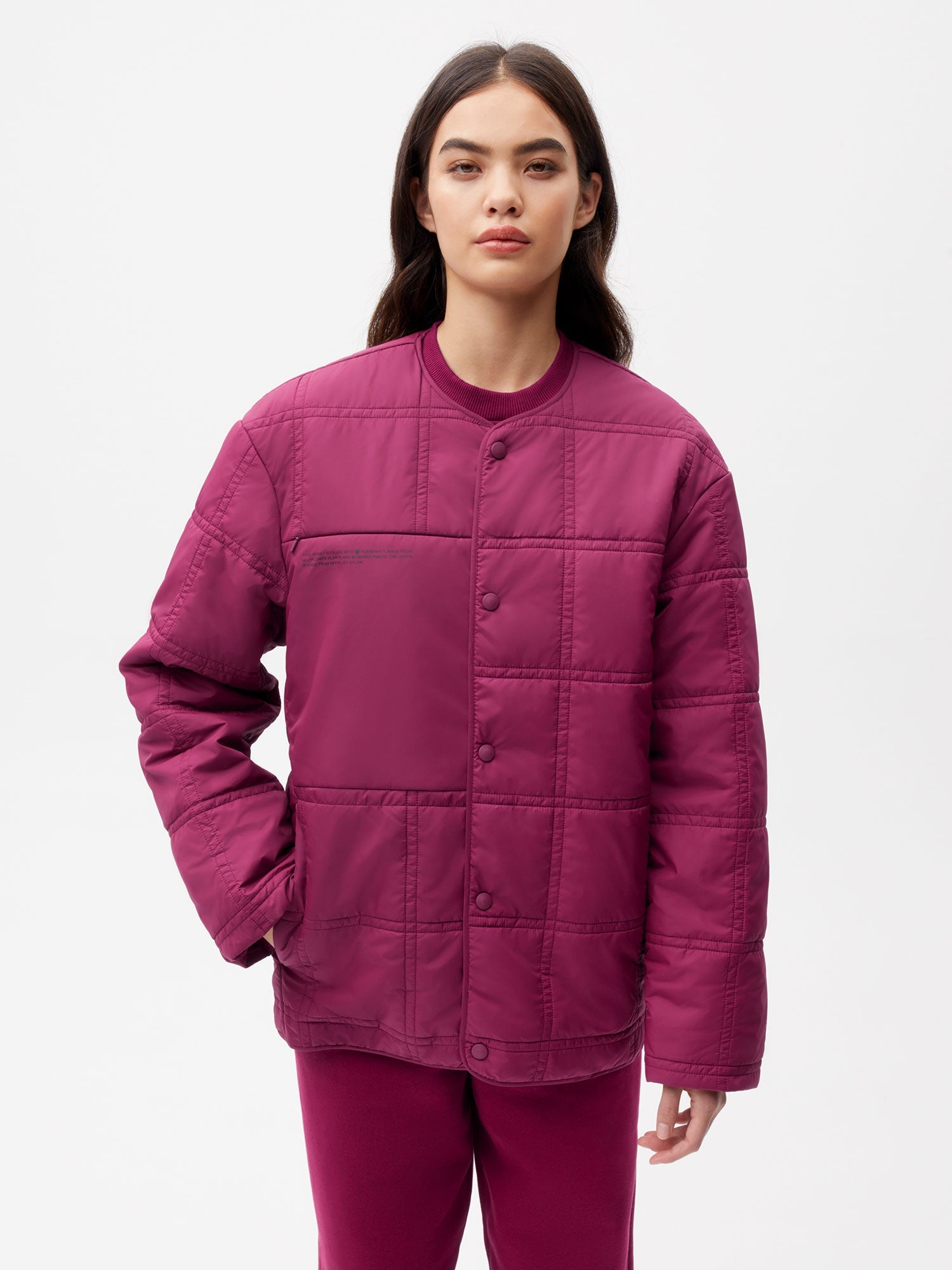 Recycled-Nylon-NW-Flwrdwn-Quilted-Collarless-Jacket-Plum-Purple-Female-1