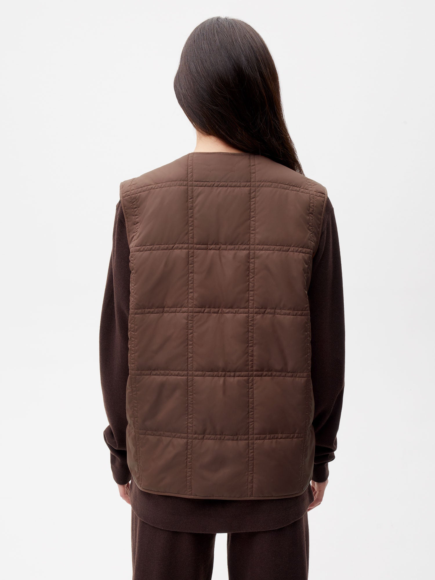 Recycled Nylon FLWRDWN Quilted Gilet—chestnut brown female-2