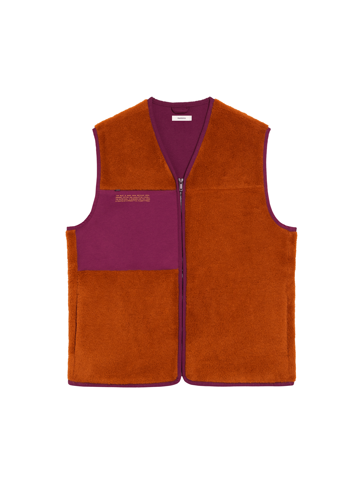 Recycled Wool Fleece Gilet—cinnamon orange-packshot-3
