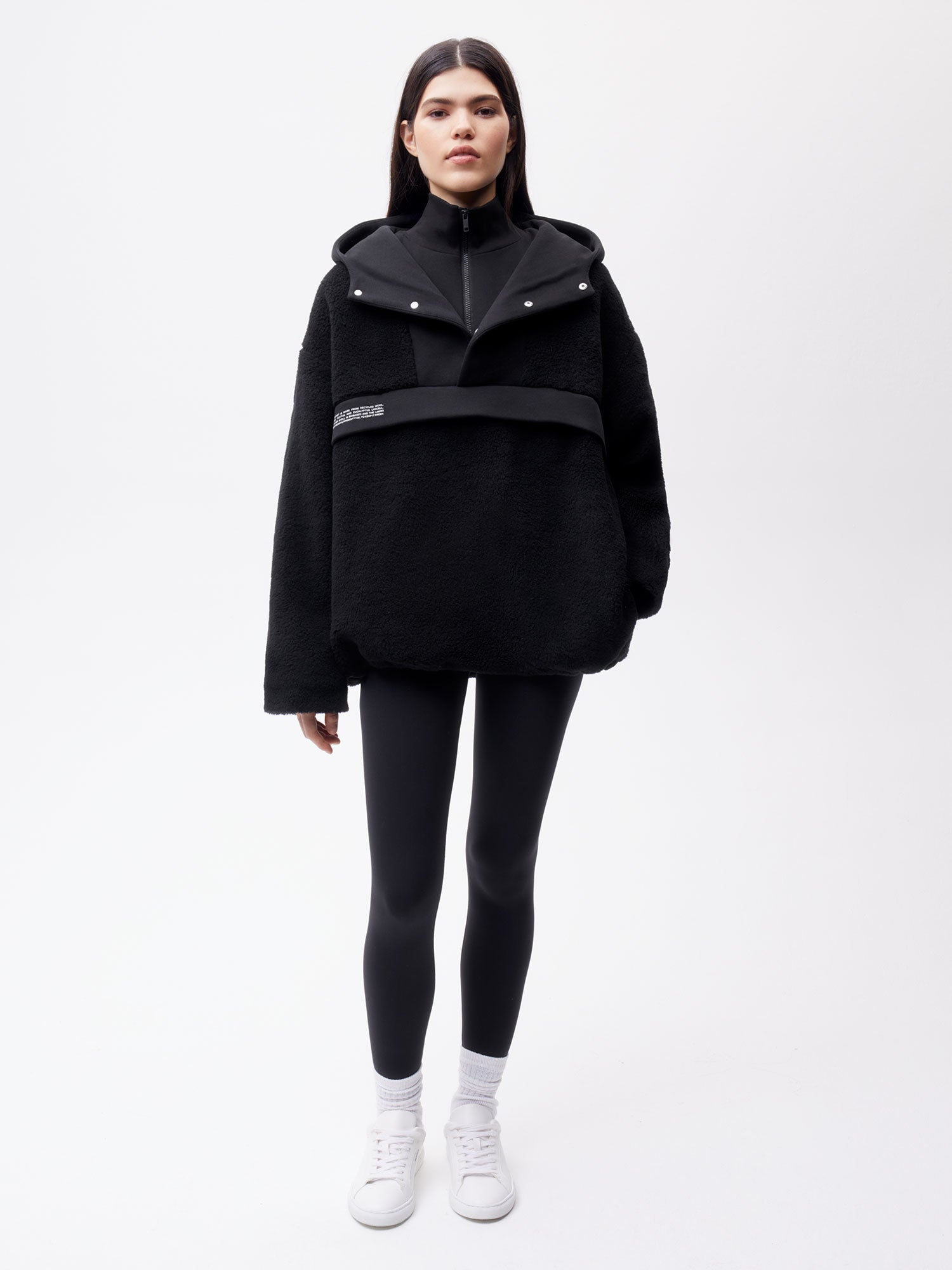 Recycled Wool Fleece Half Zip Jacket—black female