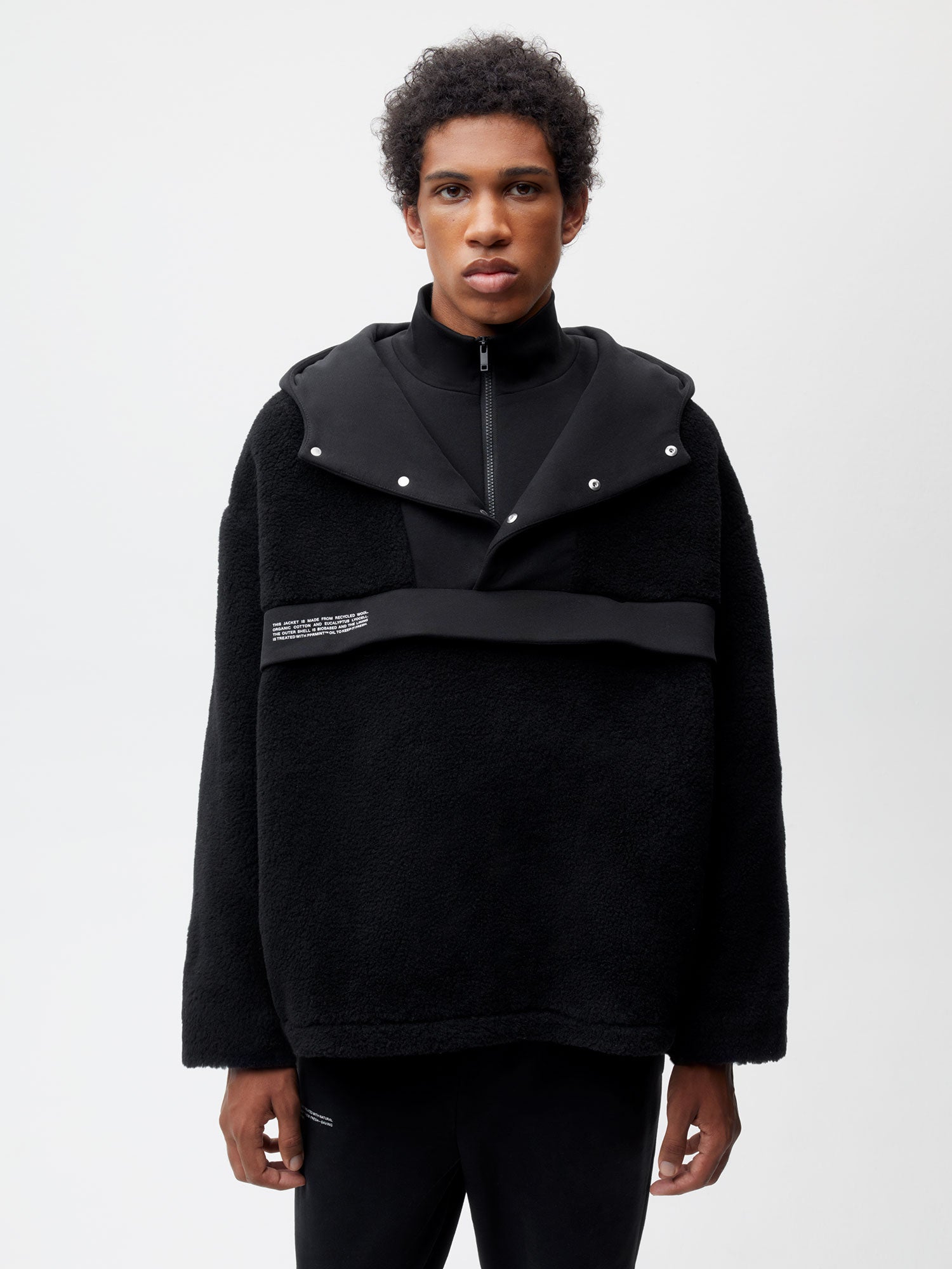 Recycled Wool Fleece Half Zip Jacket—black male