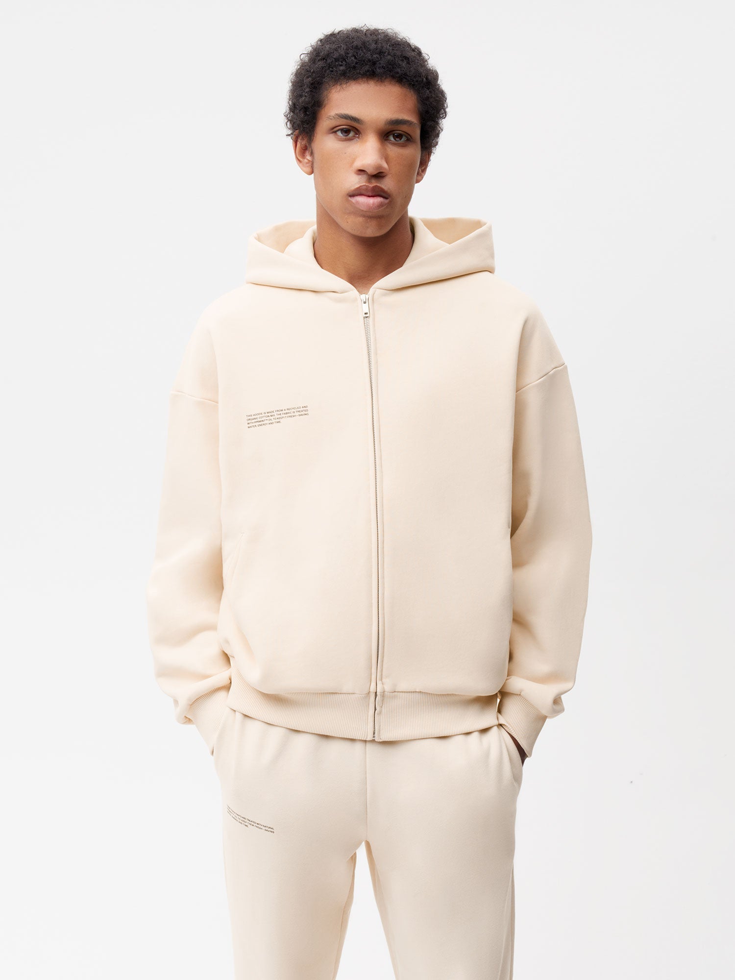 Wide Fit Zipped Hoodie—sand male